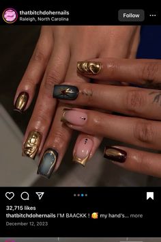 gold chrome abstract nails short square Chrome Abstract Nails, Abstract Nails Short, Cosmic Nails, Nails Short Square, Abstract Nails, Short Square Nails, Classic Nails, Gold Chrome