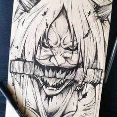 a drawing of a creepy clown with teeth and fangs on it's face is shown