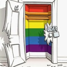 an open door to a rainbow colored room