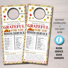 two door hangers with the words grateful for you and room service