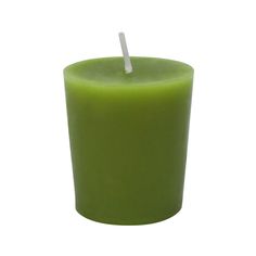 a green candle with a white stick sticking out of it's center, on a white background