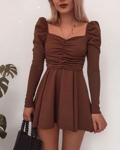 Homecoming Dresses Short Black, Cheap Dresses Casual, Dresses Elegant, Brown Dress, Trending Dresses, Looks Vintage, Classy Dress, Fancy Dresses, Winter Dresses