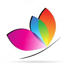 a colorful butterfly logo on a white background