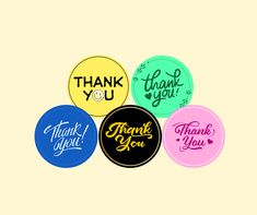 six thank you stickers in different colors