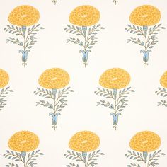 Schumacher Marigold Yellow Wallpaper Marigold Wallpaper, Block Print Wallpaper, Schumacher Wallpaper, Indian Colours, Marigold Yellow, Schumacher Fabric, Indian Block Print, Yellow Wallpaper, A Wallpaper