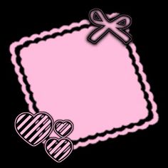 a pink square with two hearts and a cross on the top, in front of a black background