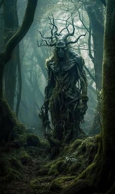 an image of a creepy creature in the woods with moss growing on it's back