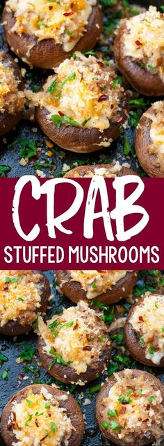 crab stuffed mushrooms with parmesan cheese and chives