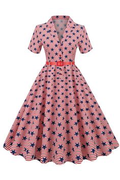 Zapaka Women Red Swing Dress American Flag Stars Print Vintage Dress with Belt – ZAPAKA 60s Pinup, American Flag Dress, Sunday Clothes, Vintage Wedding Party, Flag Dress, Lovely Partner, American Flag Stars, Dress Occasion, Printed Summer Dresses