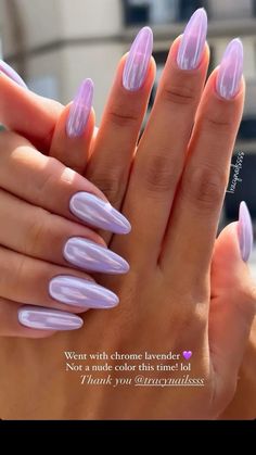 Metallic Lilac Nails, Milky Chrome Lilac Nails, Lavender Chrome Nails French Tip, Light Purple Chrome Nails Almond, Lilac Chrome Nails Almond, Pastel Purple Chrome Nails, Fun Bride Nails, Square Lavender Nails, Plain Chrome Nails