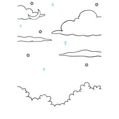 a drawing of clouds and stars in the sky