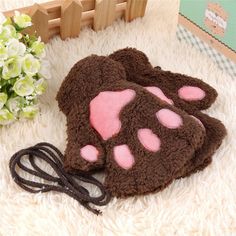 Women Girls Fluffy Plush Bear Cat Paw Fingerless Gloves Paw Glove Winter Warm Mittens - Banggood Mobile Cat Paw Fingerless Gloves, Paw Fingerless Gloves, Claw Gloves, Paw Gloves, Bear Cat, Paw Pattern, Warmest Winter Gloves, Neko Cat, Fingerless Mittens