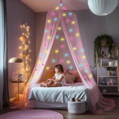 PRICES MAY VARY. Polyester GLOW IN THE DARK UNICORNS! Light up your bedroom with our canopy bed curtains. Let unicorns absorb light, make room completely dark and enjoy the galaxy! PINK GIRLS ROOM DECOR! Our decorative canopies are designed with one overlapping opening for ease of entrance and provide a luxurious or cozy bedroom atmosphere. SETUP IN SECONDS! Free hanging kit included, hang the bed canopy in seconds with the adhesive ceiling hook. Our canopy size is 400 x 90 x 22 inch, weighs 0.9 Net Room, Bedroom Tent, Pink Canopy, Girls Bed, Bed Hanging, Galaxy Lights, Bed Canopy, Canopy Bed, Mosquito Net