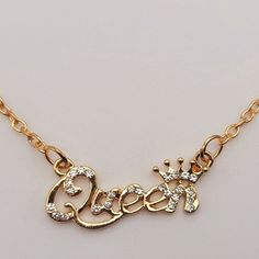 Gold Queen Letters Crystal Bling Necklace W/ Crown Pendant, Party Fashion Jewelry Crown Pendant, Letter Decor, Bling Necklace, Party Fashion, Hair Removal, Womens Jewelry Necklace, Natural Hair, Fashion Jewelry, Jewelry Necklaces