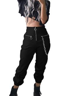 Style Black Trousers, Grunge Pants, Gothic Pants, Punk Pants, Black Trousers, Cargo Pants, Harajuku, Trousers, Chain