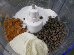 ingredients in a food processor to make chocolate chip cookies