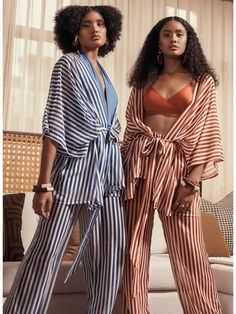 Cabana Set - diarrablu Chiffon Palazzo Pants, Denim Slides, Small Atelier, Dakar Senegal, Kimono Outfit, Mode Kimono, Chiffon Kimono, Sash Belt, Sheer Chiffon