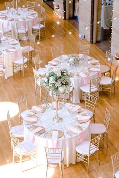 an overhead view of a banquet hall with tables and chairs set up for a formal function