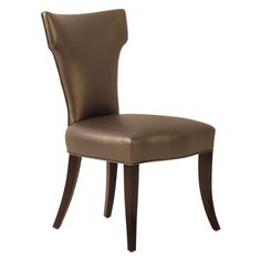 a brown leather dining chair against a white background