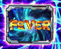 the word fever is surrounded by bright blue and purple lights in front of an abstract background