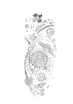 a tattoo design with planets and stars on it