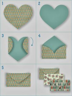 instructions to make paper hearts and envelopes