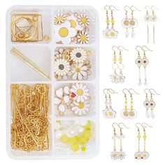 PRICES MAY VARY. ❤[1 BOX DIY 10 PAIRS DAISY EARRINGS]: This earring making kit contains everything you need to create 10 pairs professional dangle earrings. You just need a round nose pliers to bend the jump rings and headpins. ❤[DAISY FLOWER EARRINGS MAKING KITS]: 16pcs enamel daisy charms, 4pcs daisy links, 20pcs glass beads, 8pcs pearl beads, 4pcs spacer beads, 2pcs alloy pendants, 12pcs linking rings, 1m cable chains, 20pcs jump rings, 20pcs earring hooks, 10pcs eye pins, 10pcs flat head pin Round Nose, Earring Kit, Daisy Charm, Jewelry Making Kits, Earrings Making, Earring Making, Box Diy, Eye Pins, Linking Rings