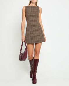 Aspen Mini Dress Chic A-line Plaid Dress, Fall Mini Dress With Side Zipper, Classic Knee-length Plaid Dress, Chic Plaid Knee-length Mini Dress, Chic Knee-length Plaid Mini Dress, Chic Plaid A-line Mini Dress, Chic Fall Plaid Mini Dress, Chic Mini-length Plaid Dress For Fall, Chic Mini Length Plaid Dress For Fall