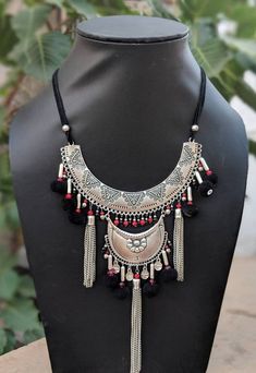 Afghani Jewelery,Boho necklace ,tribal jewelry,boho gypsy look, alpaca silver,tassel,pompoms Beautiful Personality, Semi Formal Attire, Oxidised Jewellery, Mens Silver Rings, Jewelry Boho, German Silver, Formal Attire, Your Beautiful, Engraved Rings