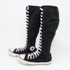 (eBay) Find many great new & used options and get the best deals for Vintage Converse Chuck Taylor XX-HI Knee High Shoes Black White Womens US 6 at the best online prices at eBay! Free shipping for many products! Knee High Shoes, Knee High Converse, Goth Outfit Ideas, Vintage Converse, Scene Outfits, Converse Style, Shoes Teen, Black Converse, High Shoes