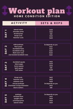 the workout plan is shown in purple and black, with instructions for how to use it