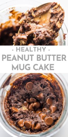 healthy peanut butter mug cake in a glass bowl