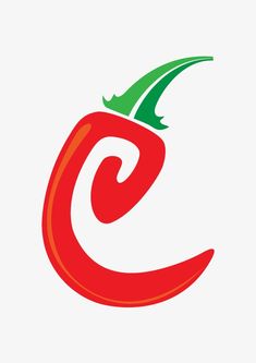 a red pepper with green leaves on it's head and the letter c in the middle