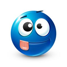 a blue ball with eyes and tongue sticking out it's tongue to the side