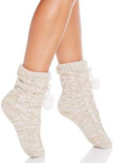 UGG Pompom Fleece-Lined Socks Pom Pom Socks, Ugg Socks, Tall Boot Socks, Cable Knit Socks, Knitted Leg Warmers, Pom Pom Shorts, Tall Socks, Ugg Accessories, Fleece Socks