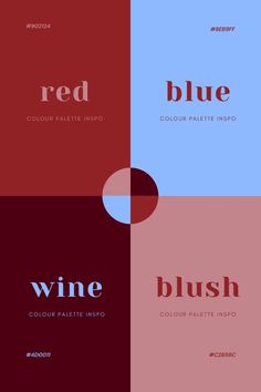 four different colors are shown with the word red, blue, and wine in them