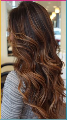 Fall Hair Color Ideas Balayage, Fall Mom Hair Color, Dark Brown And Caramel Balayage, Brown Hair With Fall Highlights, Cooper Caramel Hair, Mocha Caramel Balayage, Brunette With Caramel Balayage, Fall Hair Color For Brunettes Caramel, Trending Highlights Hair Colors