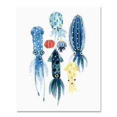 watercolor painting of different types of sea animals