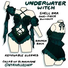 the underwater witch costume is shown with instructions for how to wear it and how to use