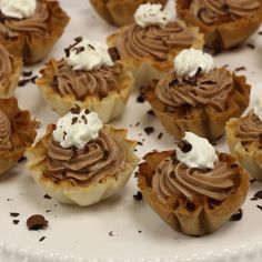 there are many cupcakes with chocolate frosting on the plate