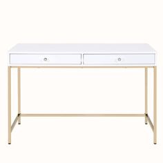 a white desk with two drawers on it