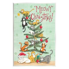 a christmas card with cats around a tree