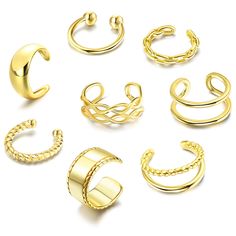 PRICES MAY VARY. ❤ Ear Cuffs Set：8 different styles of ear cuffs for women, non piercing cartilage clip on wrap earring set.Each wideth of 12mm.Cuff earrings are simple, fashionable and personalized,fit most majority non piercing ears. ❤ Toughness Material：Non piercing clip cuffs are built of quality copper,flexible and ultralight,can be adjusted to fit your ears.Gently adjust the size step by step.Without worries about too loose or too tight to take off. ❤ Delicate Ear Cuffs：Cuff earrings are t Fake Cartilage Piercing, 14k Gold Ear Cuff, Piercing Clip, Fake Earrings, Ear Cuff Earrings, Piercing Cartilage, Gold Ear Cuff, Ear Cuff Earings, Helix Piercing