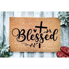 a door mat with the words,'blessed'written on it