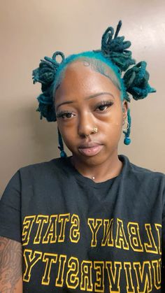 #locstyles #bluelocs #shortlocstyles Colored Locs, Short Loc Styles, Loc Styles, Locs, Buns, Dreadlocks, Solar, Pins, Blue