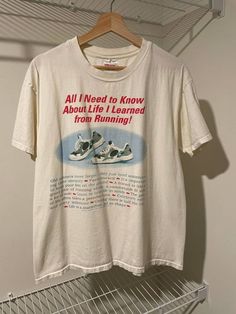 All I Need To Know About Life I Learned From Running T shirt Easy 30 day return policy Vintage Tshirt Aesthetic, Vintage Running Shirt, Vintage Running Aesthetic, 90s Tshirt Design, Thrifted Tshirt, Outfit Ideas Shirt, Vintage T Shirt Design, Shirt Outfit Ideas, Vintage Rock Tees