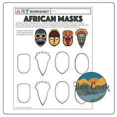 the african masks are cut out to make it look like they have been made from paper