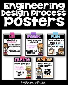 four posters with the words, engineering design process posters