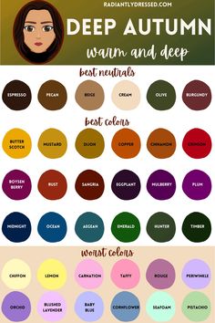 Warm Autumn Outfits For Summer, Warm Summer Color Palette, Deep Autumn Colors, Warm Autumn Color Palette, Deep Autumn Palette, Autumn Color Palette Fashion, Fashion Study, Deep Autumn Color Palette, Autumn Skin