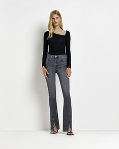 Mid rise. Denim fabric. Slim fit. Split hem. Belt loops. Classic 5 pocket styling. Button & zip fastening. Ballerina Core, Mid Rise Pants, Hem Jeans, Split Hem, Slim Jeans, Denim Fabric, Straight Jeans, River Island, Straight Leg Jeans